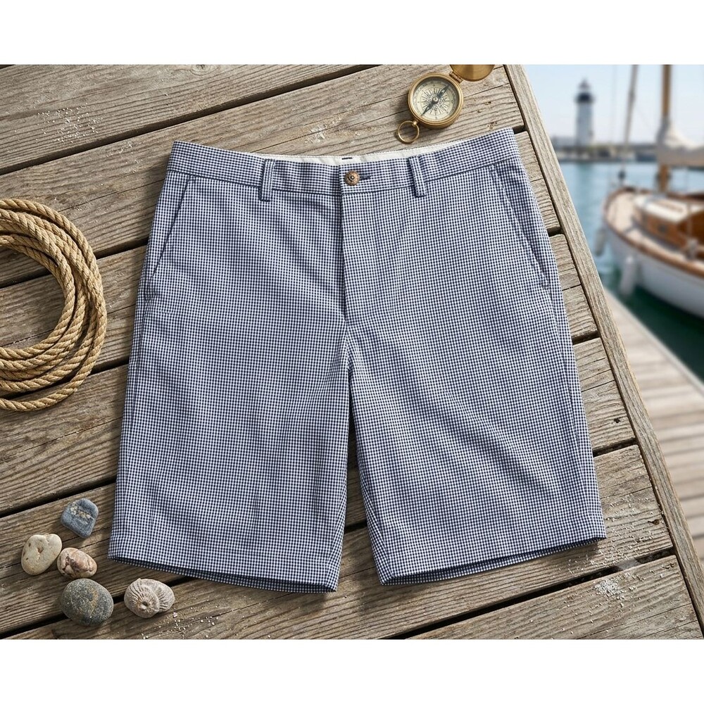 Izod Men’s Shorts 38 Blue Micro Check 10” Inseam Classic Fit Casual Summer Chino